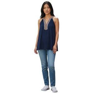 ⭐️Cable & Gauge Navy Tank Top with Geometric Embroidery